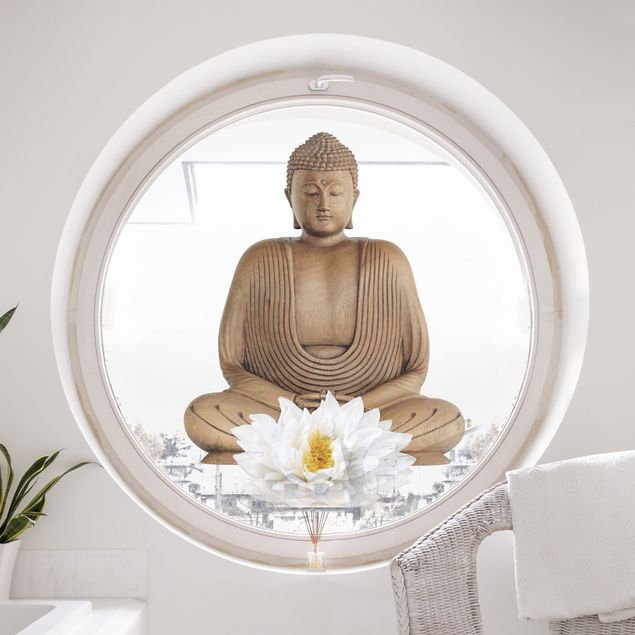 Adesivi da finestra Buddha in legno fiore di loto