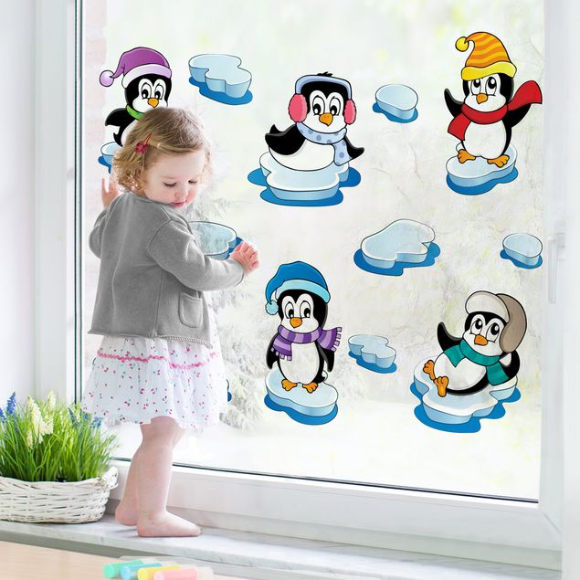 Adesivi da finestra Pinguini inverno set