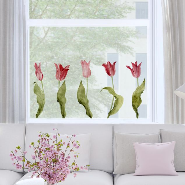 Pellicola per vetri per salone Set acquerello tulipani rossi