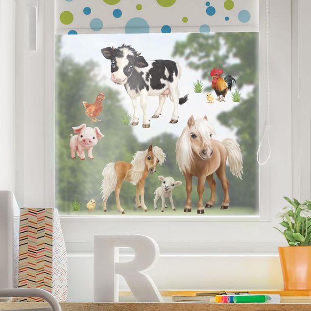 Adesivi da finestra per bambini - Animal Club International - Animali della fattoria - Set mega