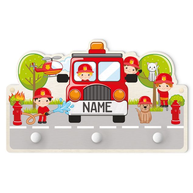 Appendiabiti per bambini - Set dei pompieri con nome personalizzato