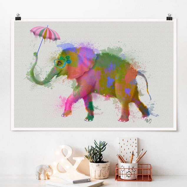 quadri con animali Elefante a schizzi d'arcobaleno