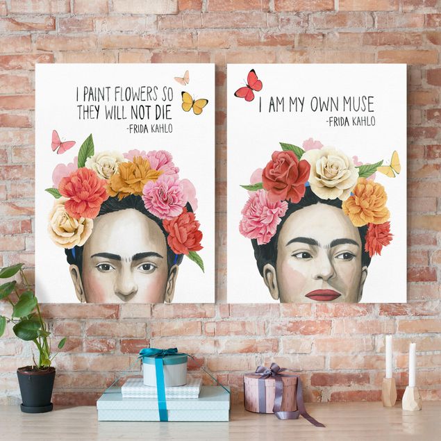 Quadri su tela fiori Pensieri di Frida Set I