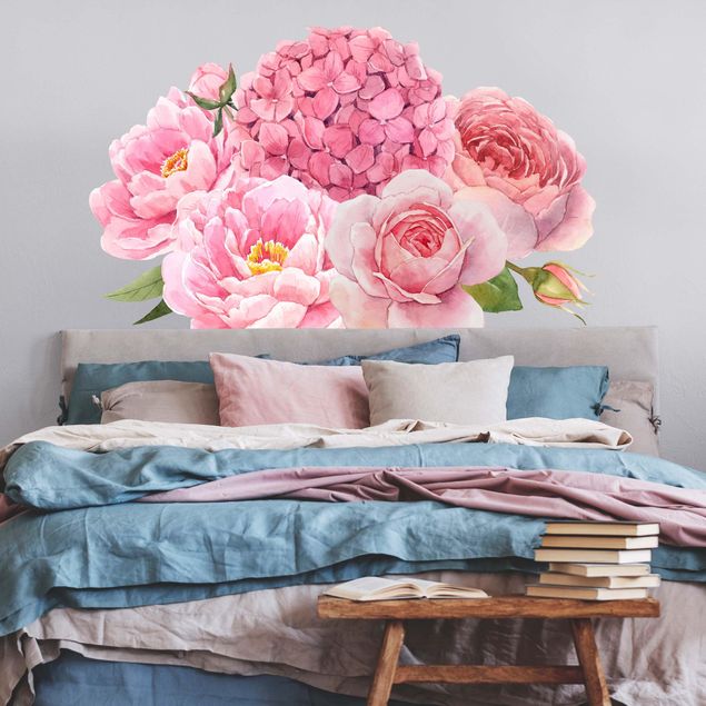 Adesivo murale - Acquerello Hydrangea Rose Bouquet XXL