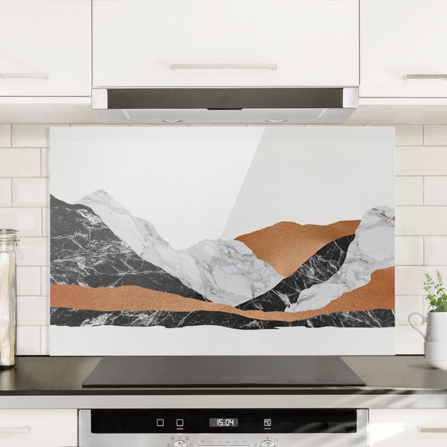 paraschizzi cucina vetro magnetico Paesaggio in marmo e rame