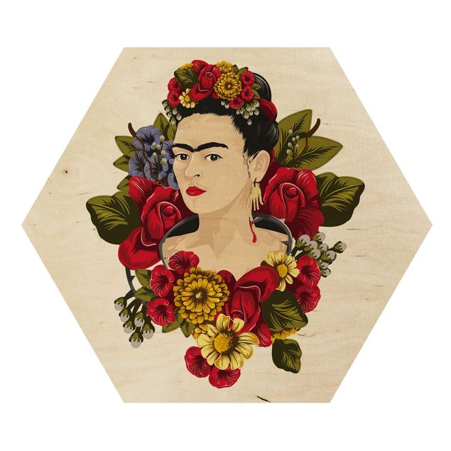 Esagono in legno - Frida Kahlo - Roses
