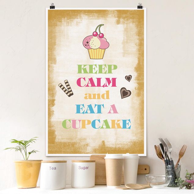 Poster - No.EV71 Mantieni la calma e mangiare un Cupcake colorato - Verticale 3:2