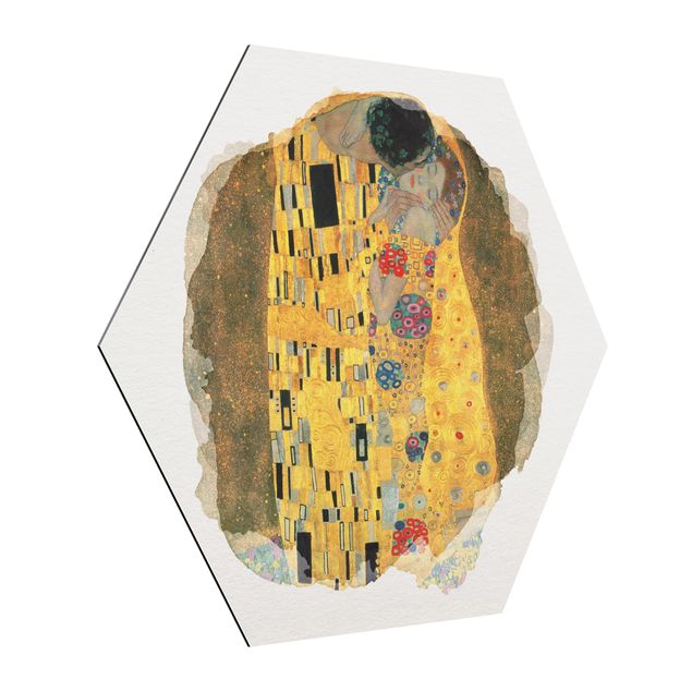 Esagono in Alluminio Dibond - Acquarelli - Gustav Klimt - The Kiss