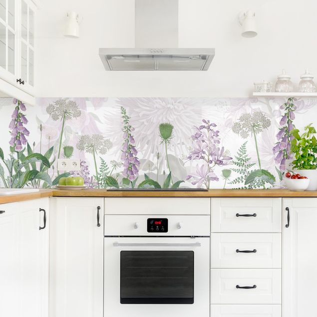 pannello adesivo per cucina Digitalis in un delicato prato fiorito