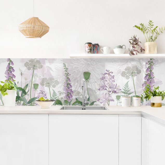 Rivestimenti cucina di plastica Digitalis in un delicato prato fiorito