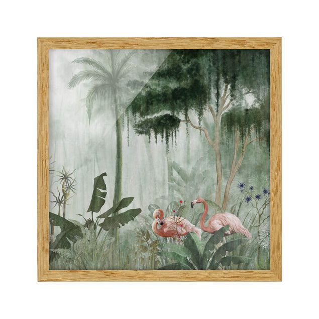 Poster con cornice - Fenicotteri nella giungla