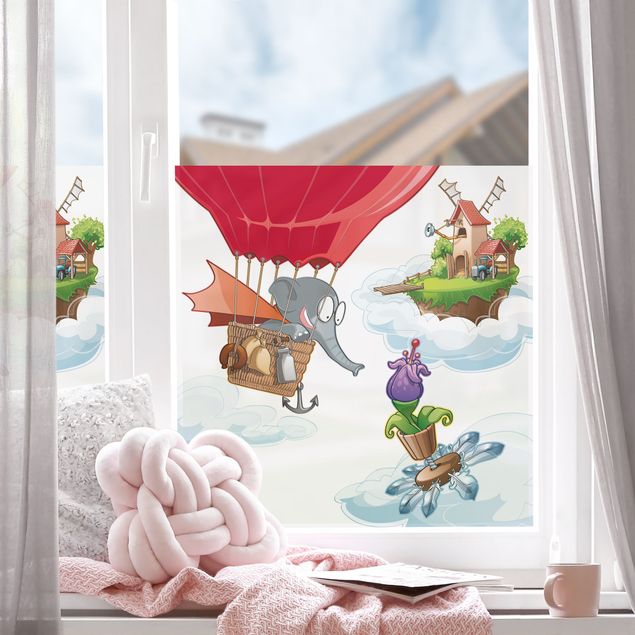 Decorazione per finestre - Fattoria volante con elefante tra le nuvole