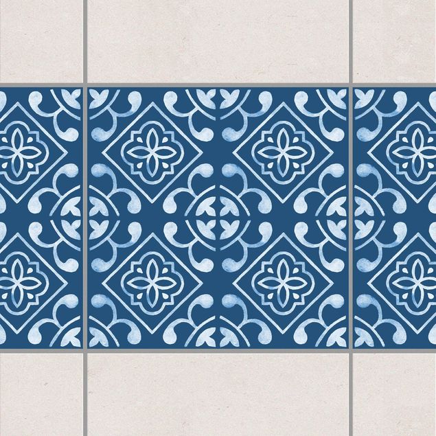 Adesivo per piastrelle - Dark Blue White Pattern Series No.02