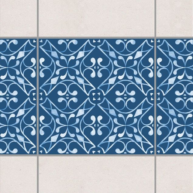 Adesivo per piastrelle - Dark Blue White Pattern Series No.03