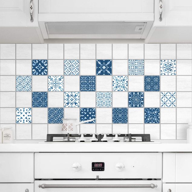 Adesivo per piastrelle - Multicolour Pattern Blue White - Mix 10cm x 10cm