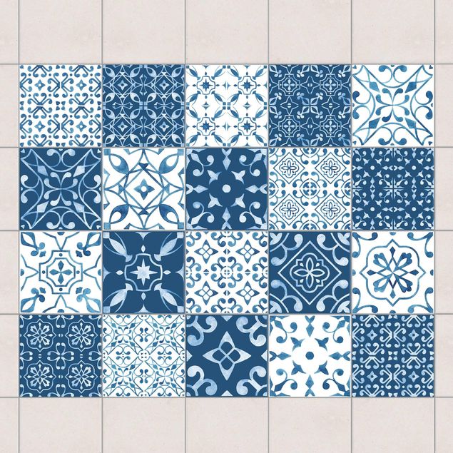 Adesivo per piastrelle - Multicolour Pattern Blue White - Mix 10cm x 10cm