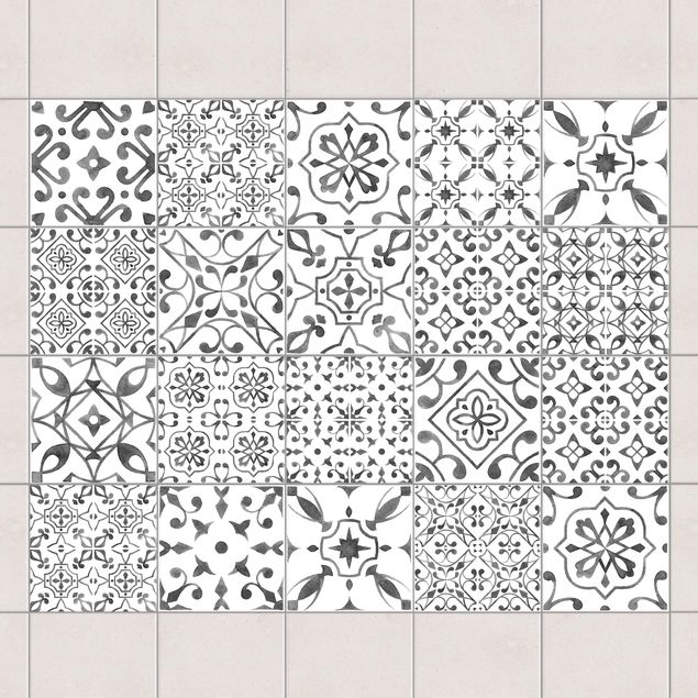 Adesivo per piastrelle - Gray White Pattern Mix - Mix 10cm x 10cm
