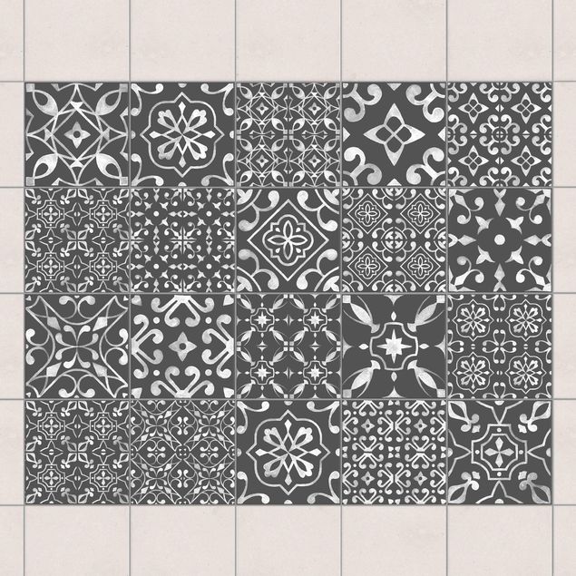 Adesivo per piastrelle - Mix Pattern Dark Gray White - Mix 10cm x 10cm
