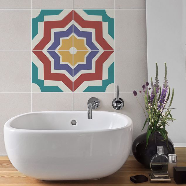Adesivo per piastrelle - Set - 4 Moroccan tiles star pattern 10cm x 10cm