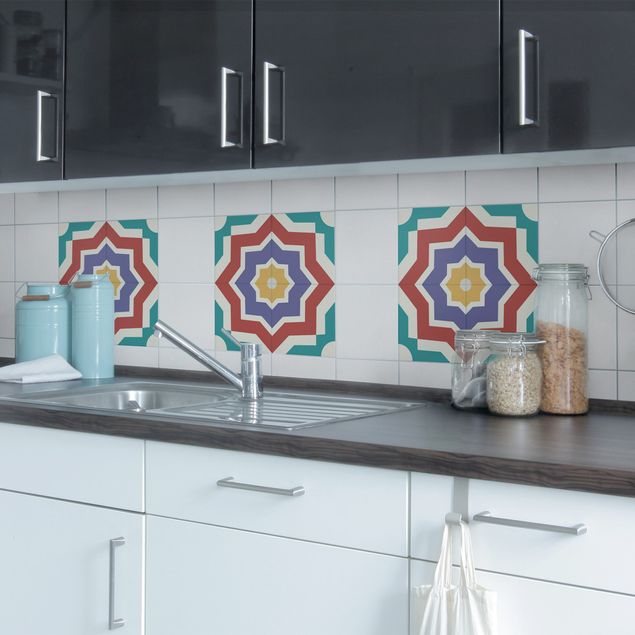 Adesivo per piastrelle - Set - 4 Moroccan tiles star pattern 10cm x 10cm