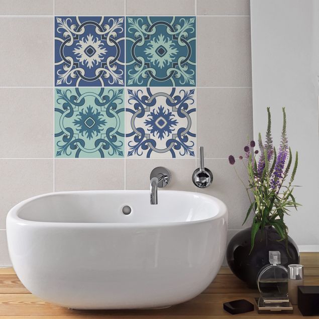 Adesivo per piastrelle - Set - 4 Spanish tiles turquoise 10cm x 10cm