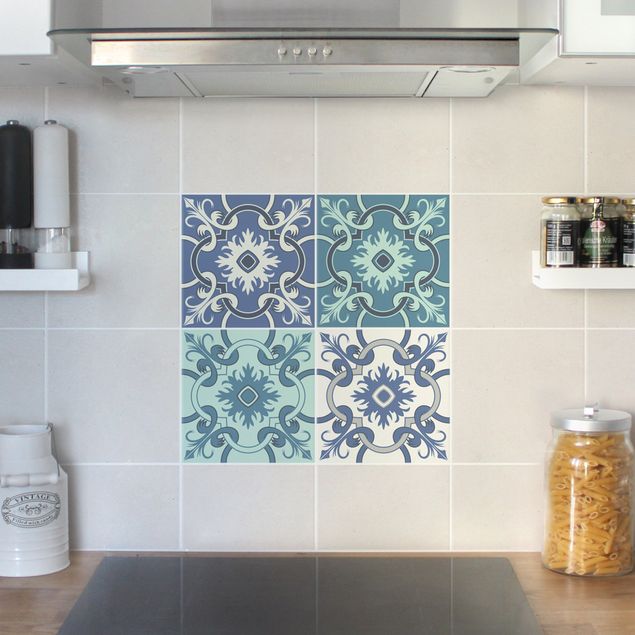 Adesivo per piastrelle - Set - 4 Spanish tiles turquoise 10cm x 10cm