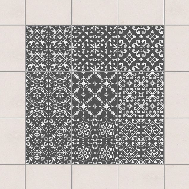 Adesivo per piastrelle - Dark Gray White Pattern Series - Mix 10cm x 10cm