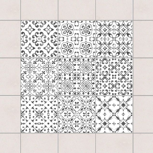 Adesivo per piastrelle - Gray White Pattern Series - Mix 10cm x 10cm