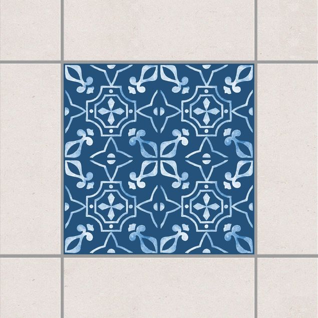 Adesivo per piastrelle - Dark Blue White Pattern Series No.06
