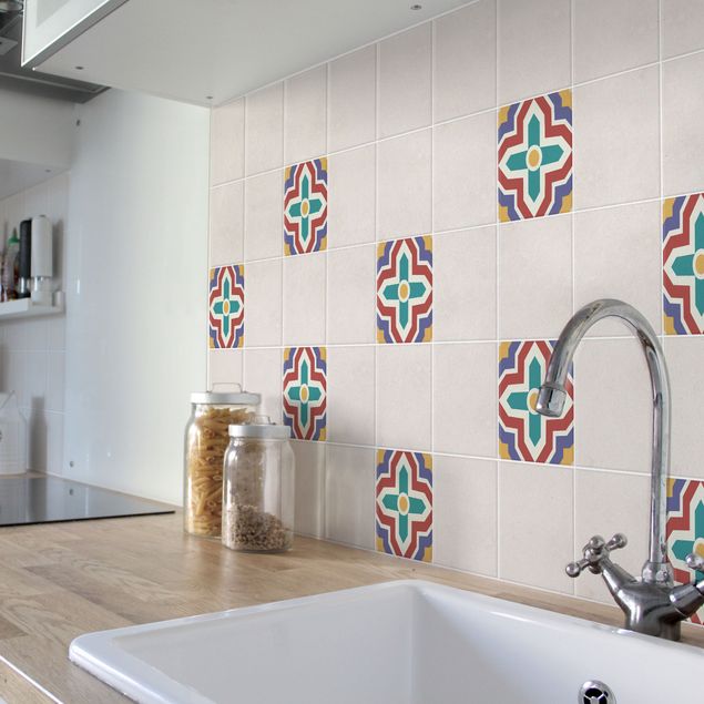 Adesivo per piastrelle - Moroccan tile crisscross pattern 10cm x 10cm