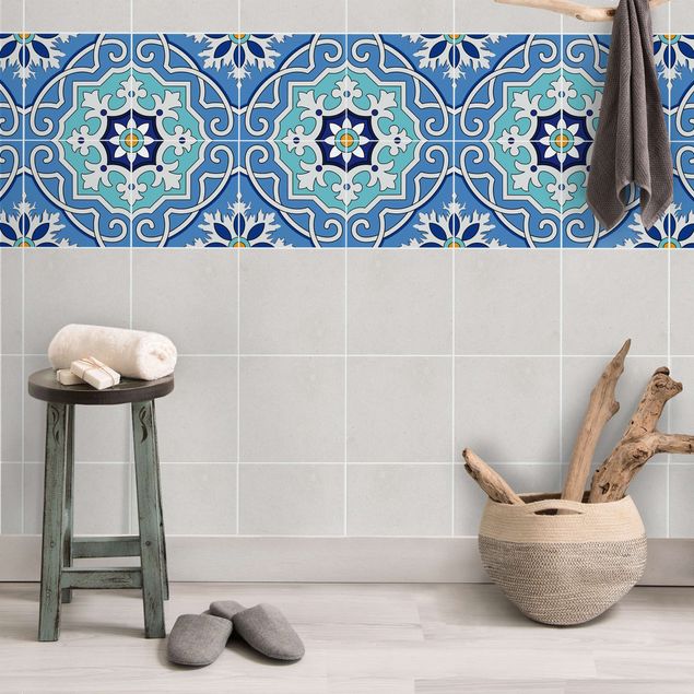 Adesivo per piastrelle - Set - Mediterranean tiles mirror blue 10cm x 10cm