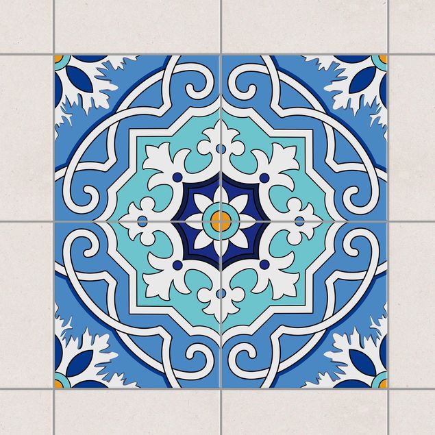 Adesivo per piastrelle - Set - Mediterranean tiles mirror blue 10cm x 10cm