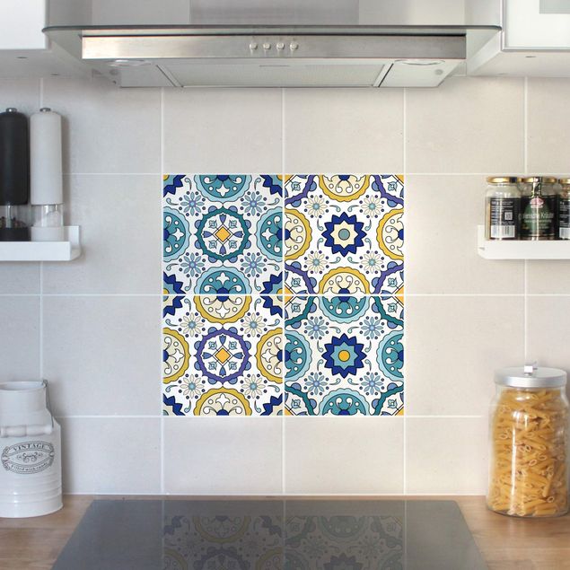 Adesivo per piastrelle - Set - 4 Portuguese Azulejo tiles 10cm x 10cm