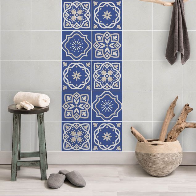 Adesivo per piastrelle - Set - 4 Portuguese tiles blue 10cm x 10cm