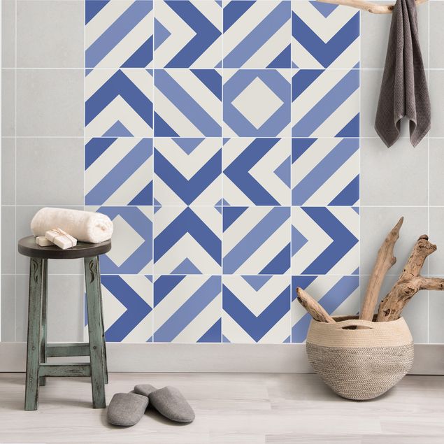 Adesivo per piastrelle - Set - Moroccan tiles check blue white 10cm x 10cm