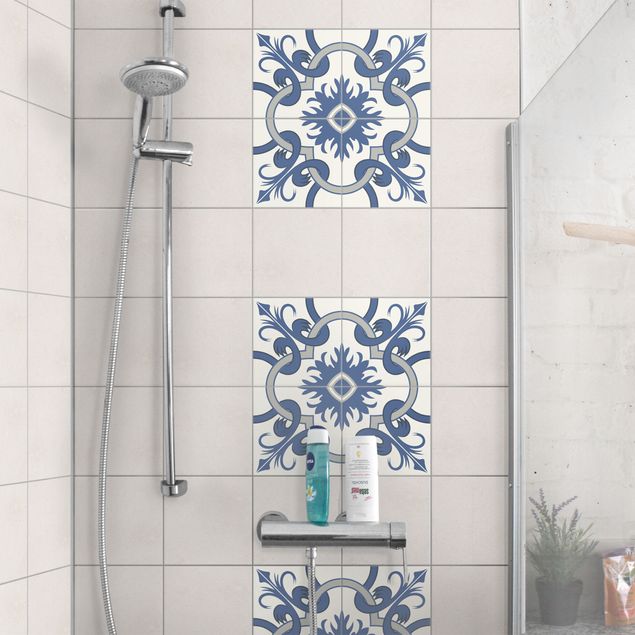 Adesivo per piastrelle - Set - Spanish tile panel - 4 tiles crème blue 10cm x 10cm