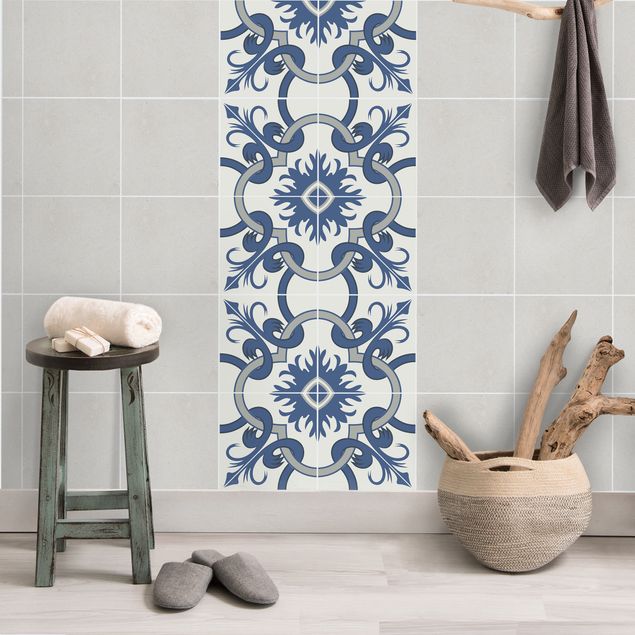 Adesivo per piastrelle - Set - Spanish tile panel - 4 tiles crème blue 10cm x 10cm