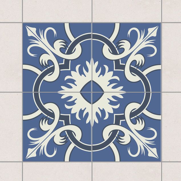 Adesivo per piastrelle - Set - Spanish tiled backsplash from 4 tiles blue 10cm x 10cm