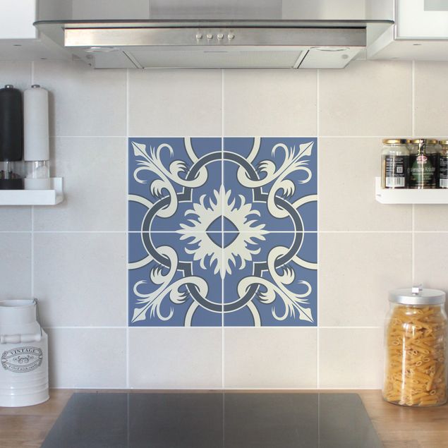 Adesivo per piastrelle - Set - Spanish tiled backsplash from 4 tiles blue 10cm x 10cm