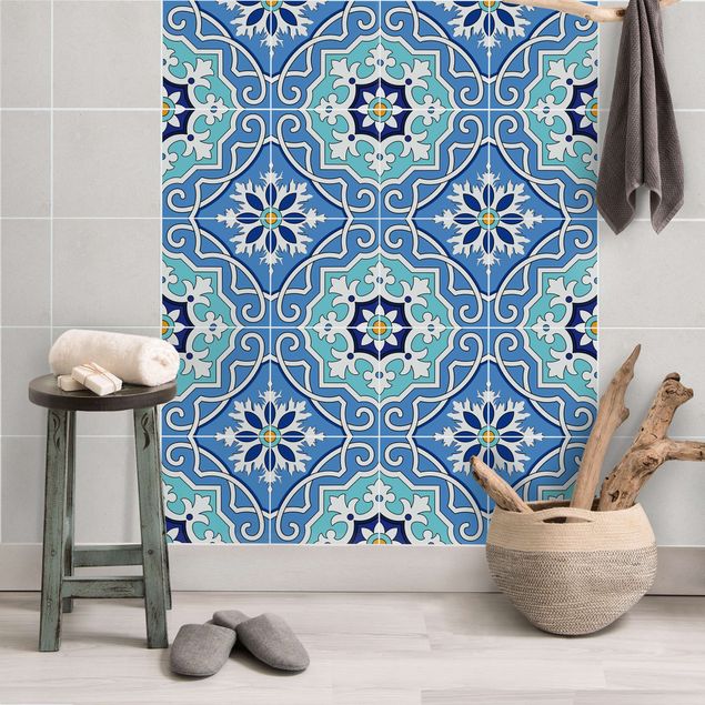 Adesivo per piastrelle - Set - Spanish tile pattern of 4 tiles turquoise 10cm x 10cm