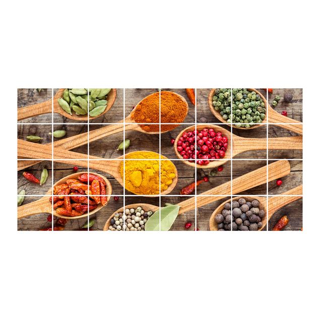 Adesivo per piastrelle - Spices on wooden spoon Formato orizzontale