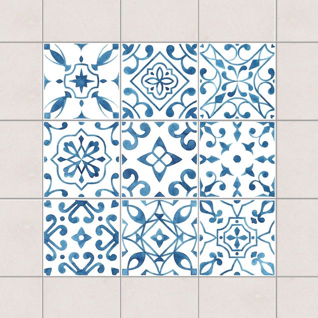 Adesivo per piastrelle - Pattern Blue White Set 10cm x 10cm