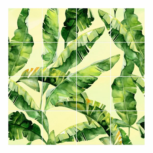 Adesivo per piastrelle - Banana Leaves Watercolor - Quadrato