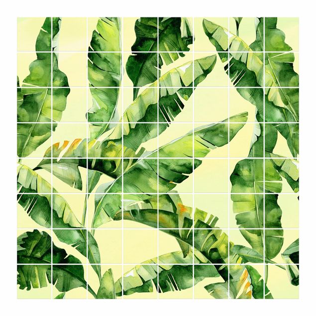 Adesivo per piastrelle - Banana Leaves Watercolor - Quadrato