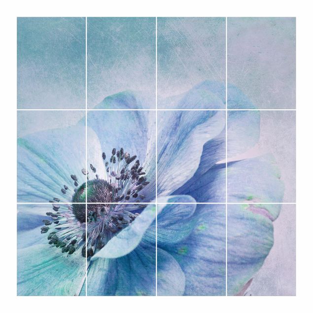 Adesivo per piastrelle - Blossom In Turquoise - Orizzontale