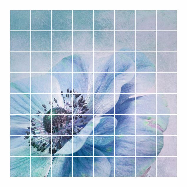 Adesivo per piastrelle - Blossom In Turquoise - Quadrato