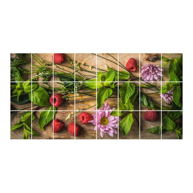 Adesivo per piastrelle - Flowers raspberry mint