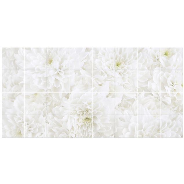 Adesivo per piastrelle - Dahlias sea of flowers white