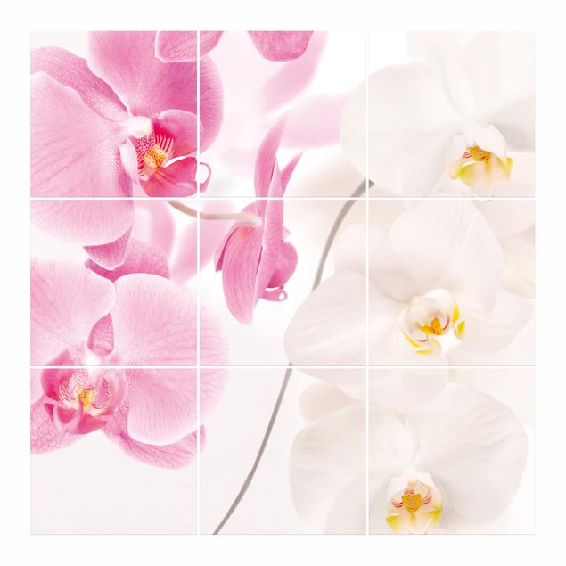 Adesivo per piastrelle - Delicate Orchids - Quadrato