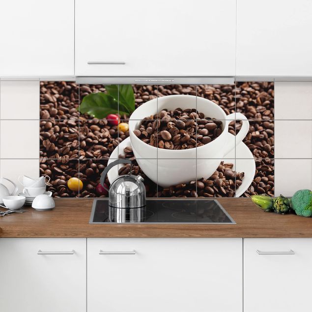 Adesivo per piastrelle - Coffee Cup With Roasted Coffee Beans - Quadrato